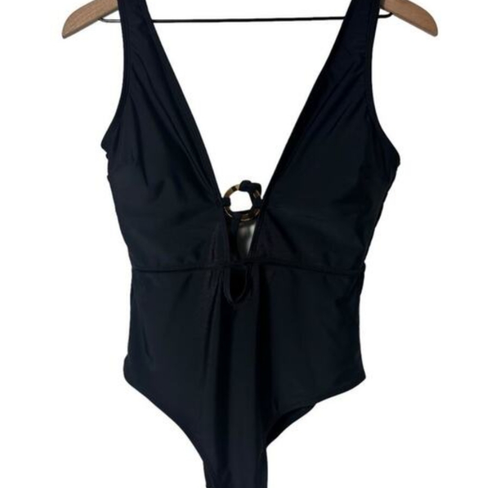 NWT Cupshe Black Size Small Strappy Lace Back One Piece Tortoiseshell O Ring!